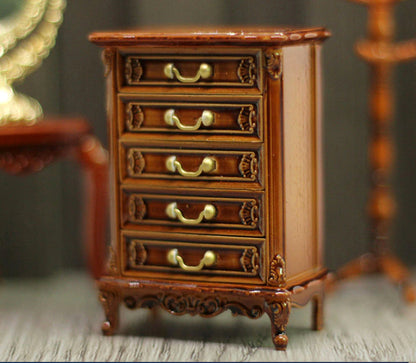 Miniature Chest of Drawers in Brown 1/24 Scale Dollhouse Miniature