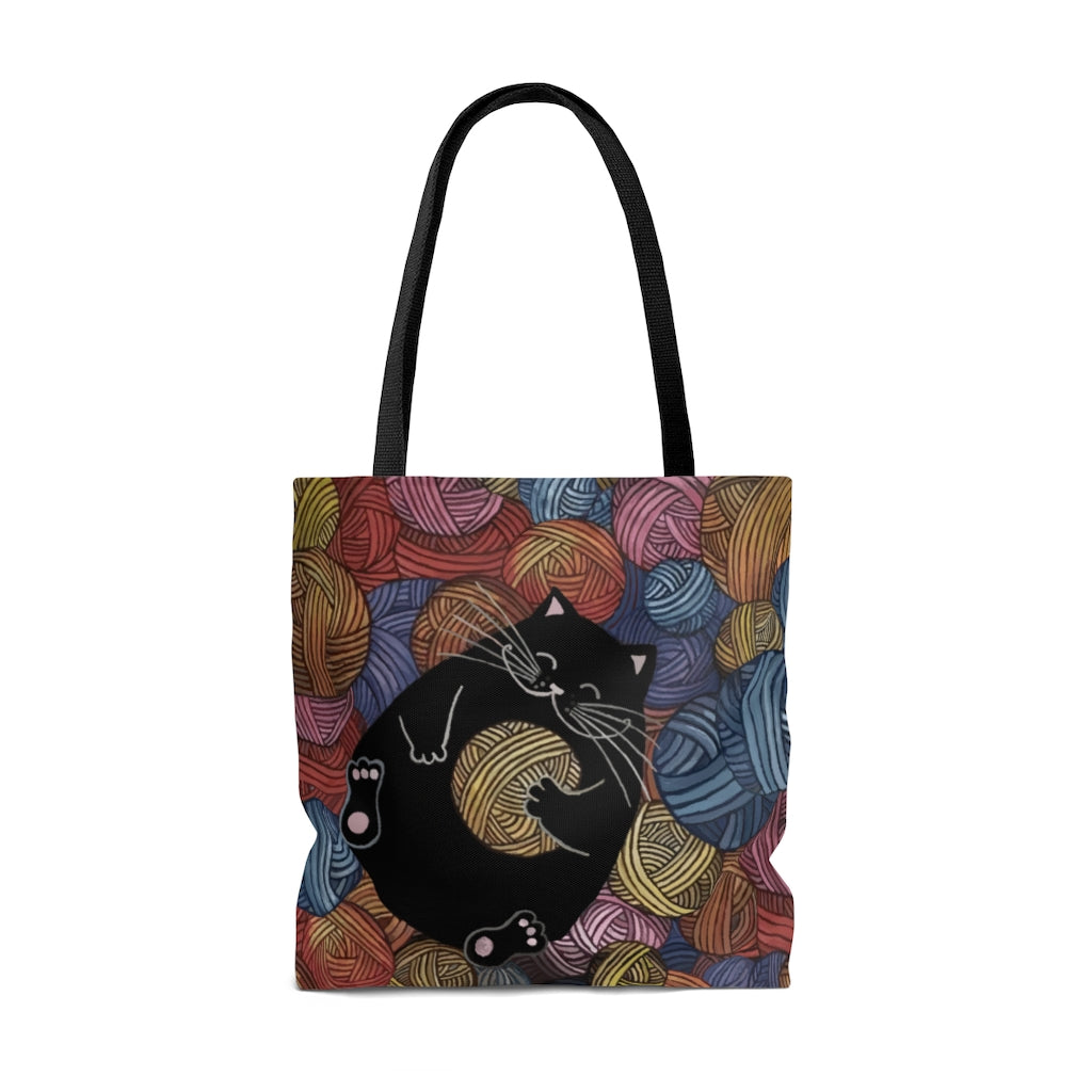 Tote Bag - Cat with Yarn Design large back