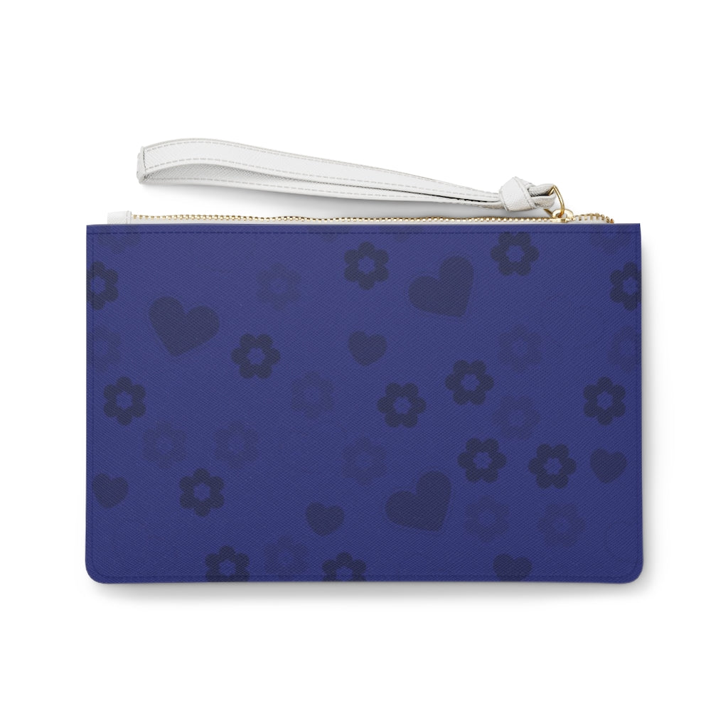 Clutch Bag - Blue Flowers and Hearts blue and white