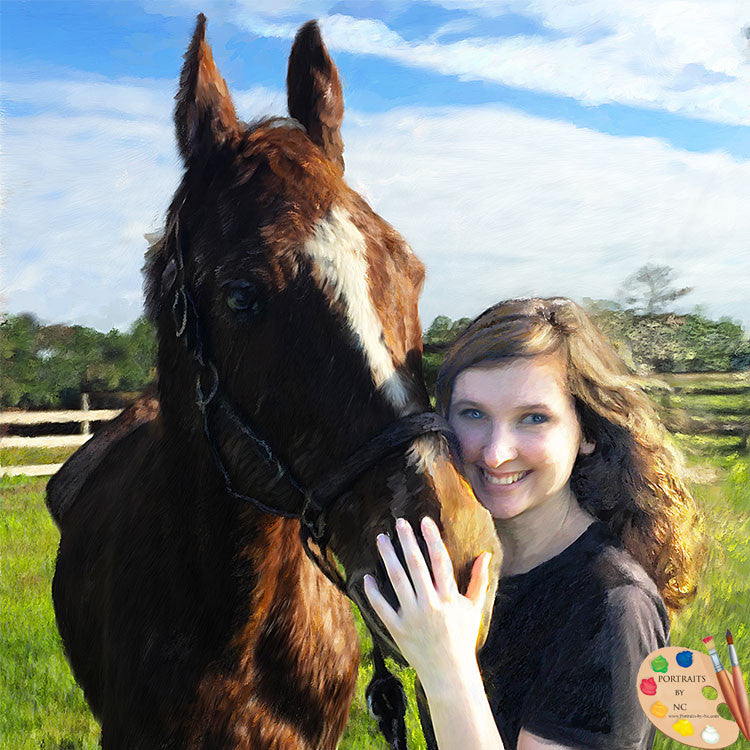 Breton Horse Portrait — With Owner I Commissioned Oil Portrait -pet portraits handpainted and digital artwork by portrait artist Enzie Shahmiri