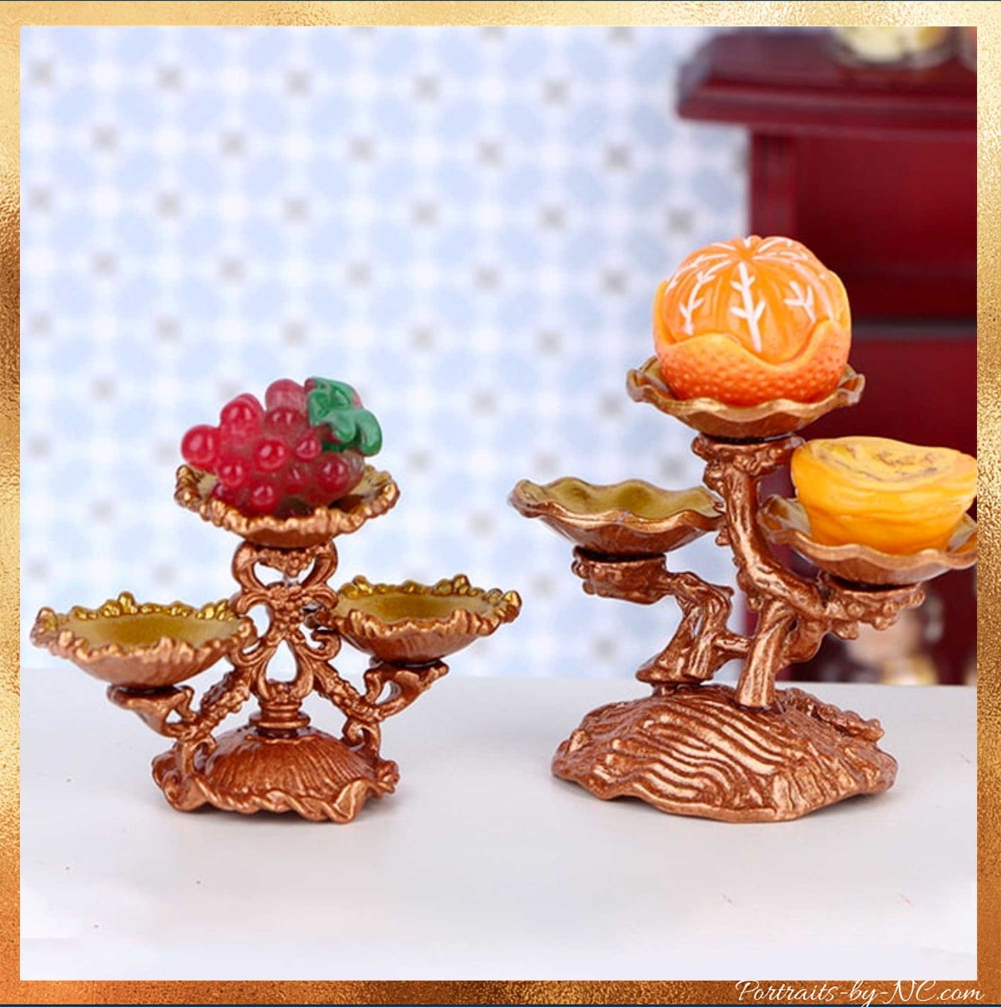 decorative stand with fruit dollhouse accessory