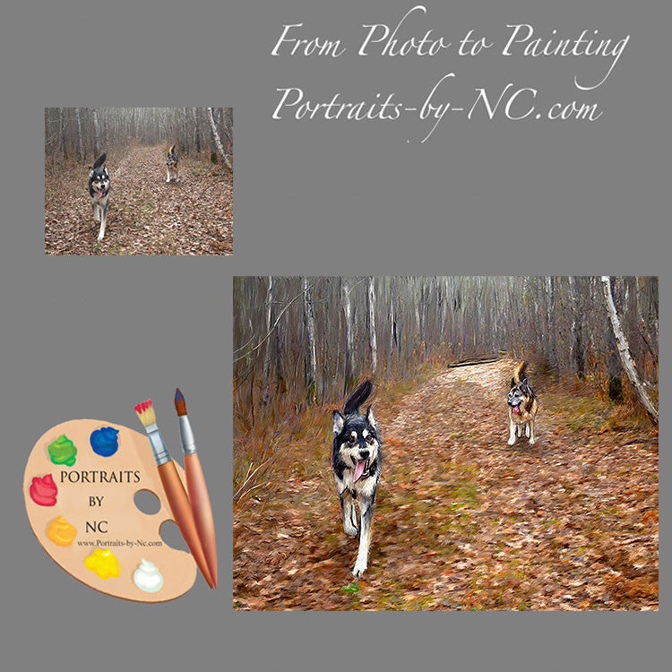 German Shepherds in Forest Painting from Photo 397