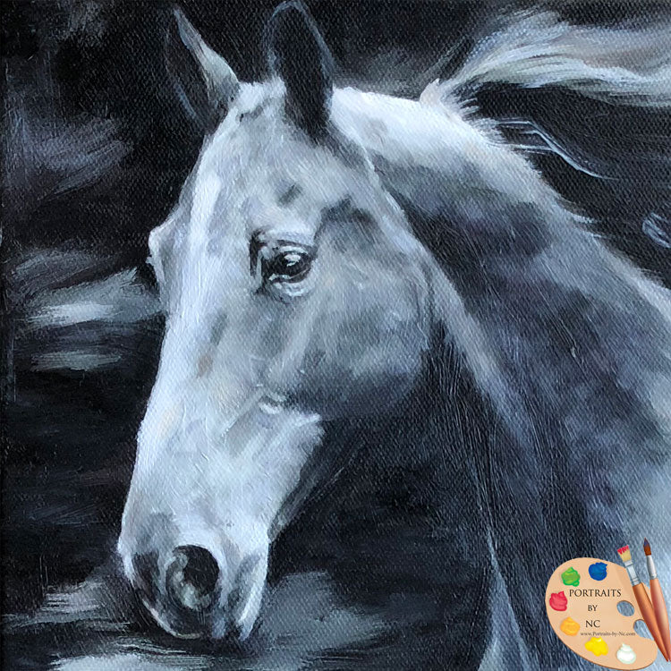Horse oil Painting Black and White 623
