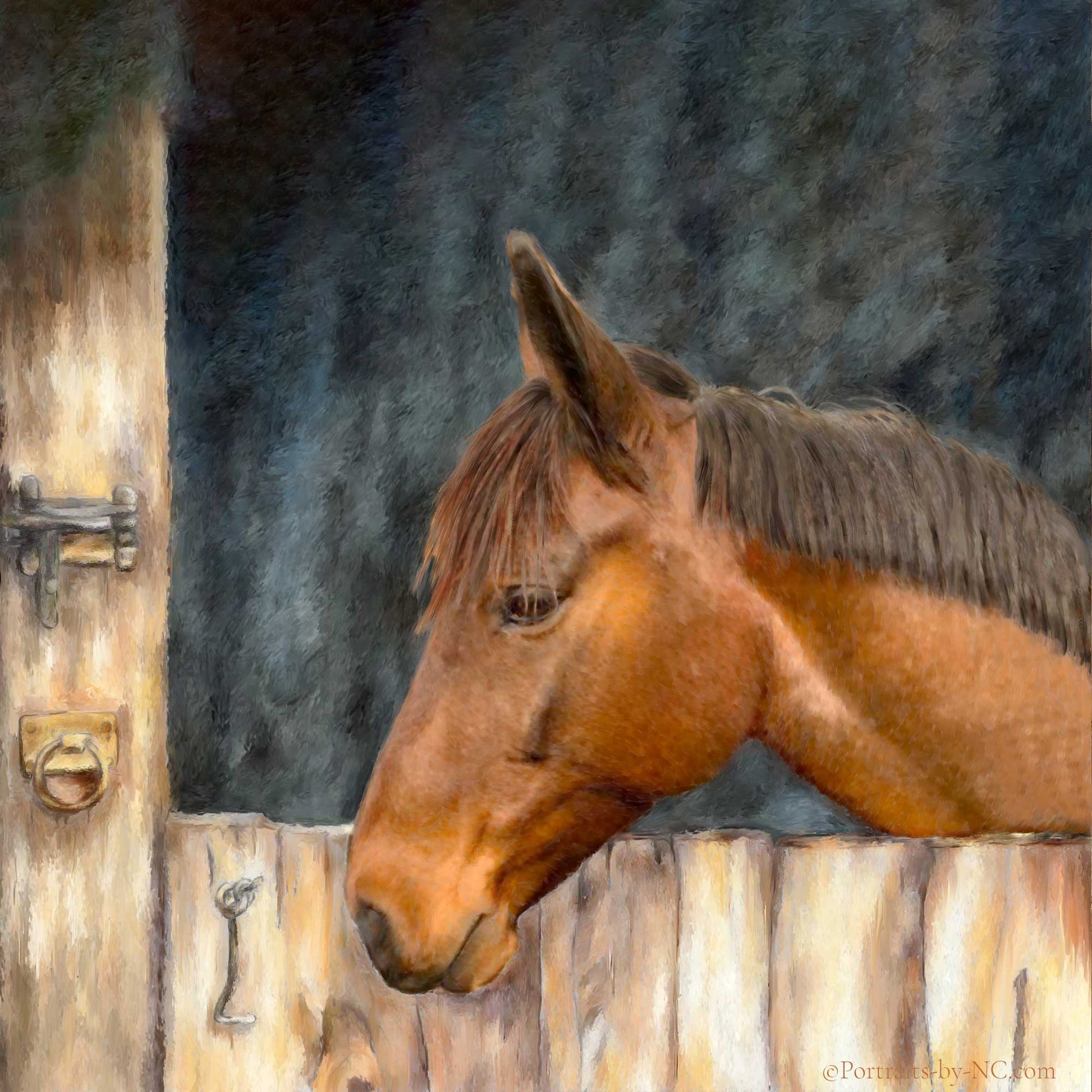 Brown Horse in Stable Digital Portrait 