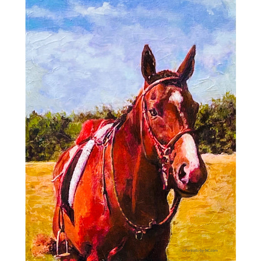 Pferd auf grüner Weide - benutzerdefiniertes Ölportrait - Pferdeportrait 