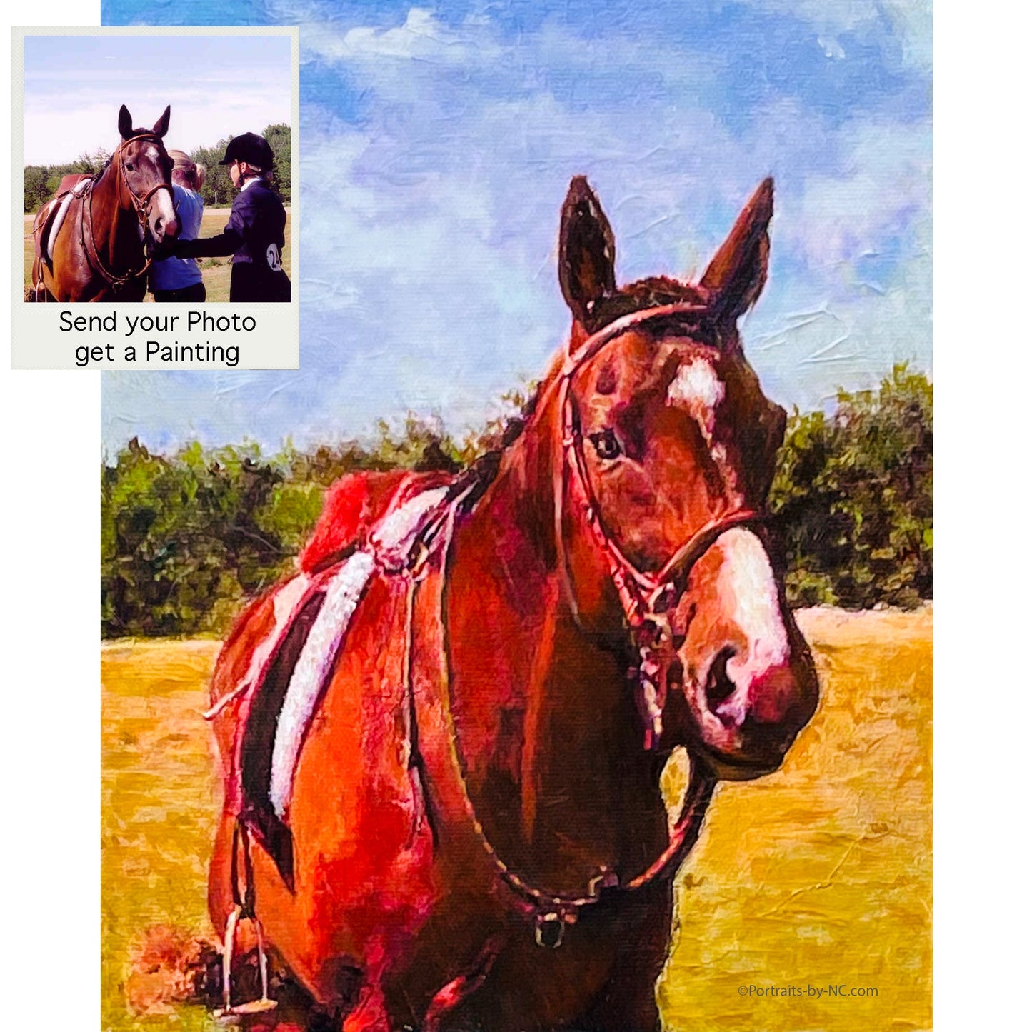 Horse in Green Pasture - Custom Oil Portrait - Equine Portrait