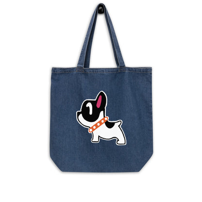 Organic denim tote bag with Puppy