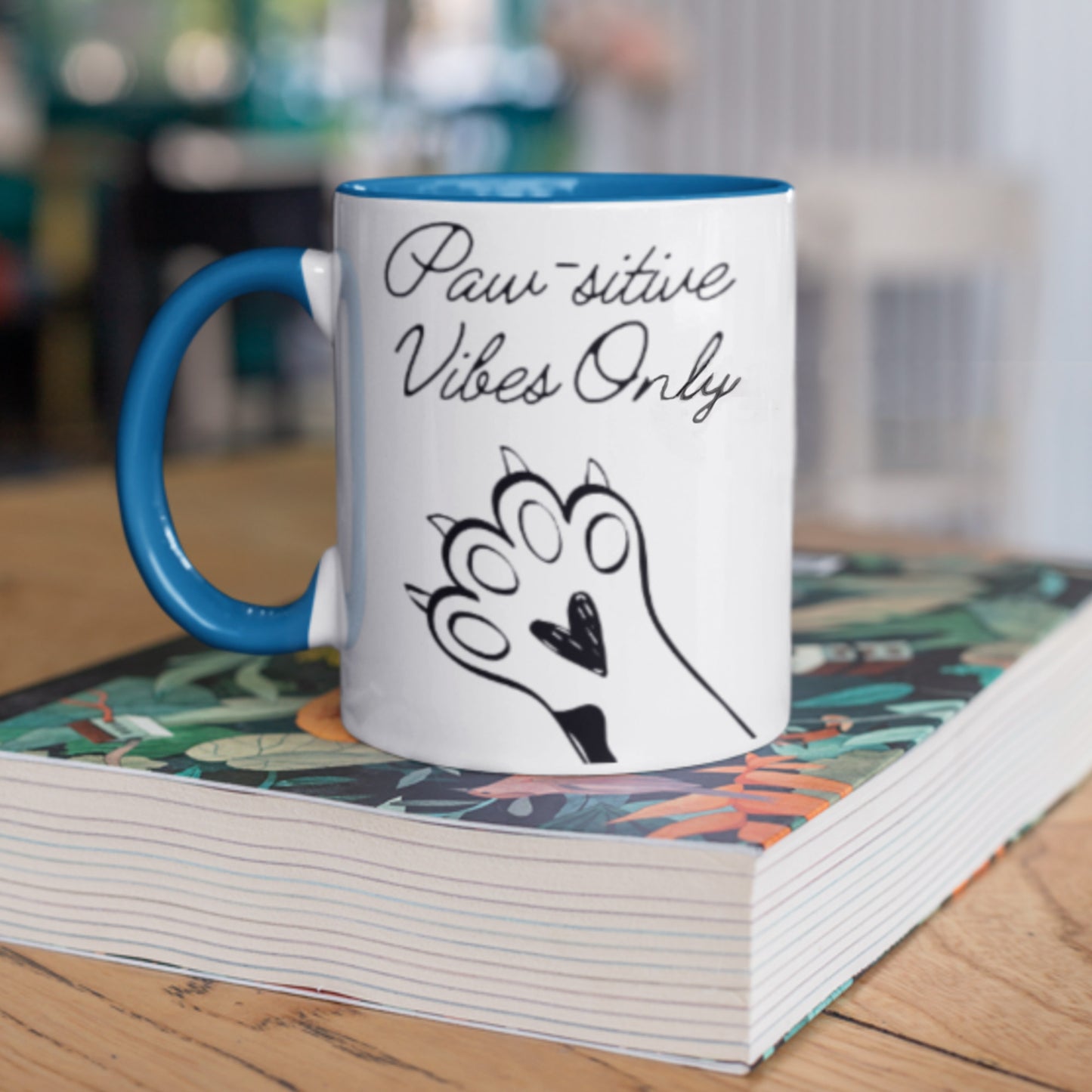 Paw-sitive Vibes Only Mug blue handle