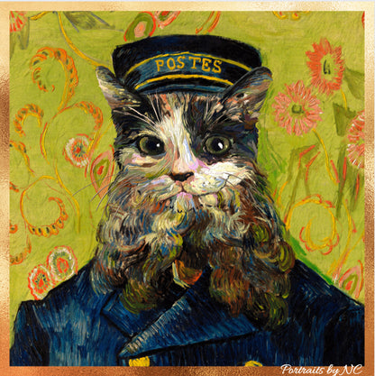 ANIMAUX DE COMPAGNIE EN COSTUME - Portrait de chat de costume de maître de poste de Van Gogh