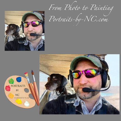 Pilot and pet painting from photo