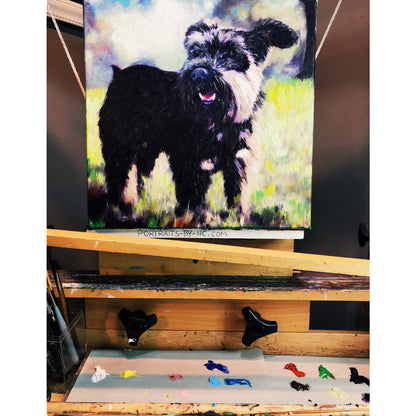 schnauzer painting on easel