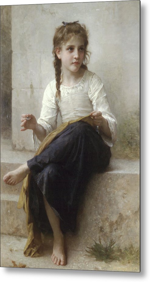 Sewing By Adolphe-William Bouguereau - Metal Print