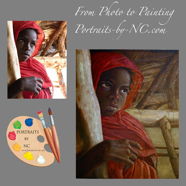 Child Painting Sudanese Girl Portrait 105 - Portraits by NC