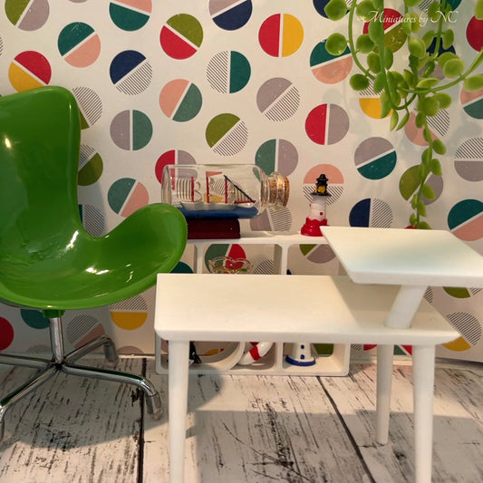 Mid century telephone stand with retro phone for dollhouse 1 6 scale