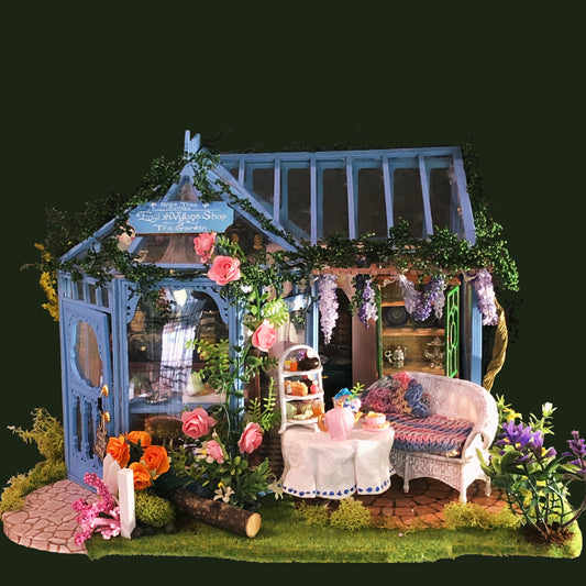 Diorama miniature de la maison de thé de la roseraie