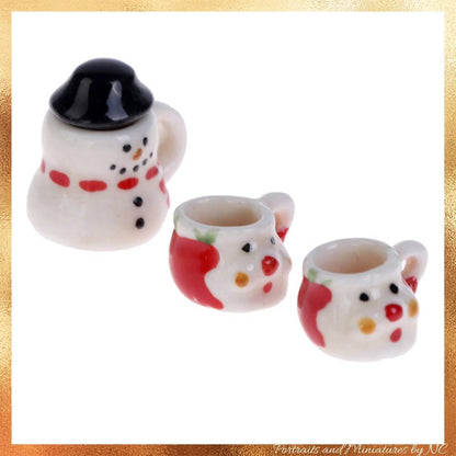 Snowman tea set for dollhouse