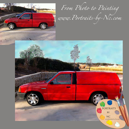 Red Truck Custom Painting from Photo 627