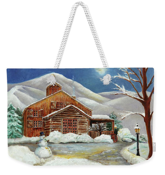 Weekender Tote Bag - Customizable Carry All Tote - Winter At The Cabin Design