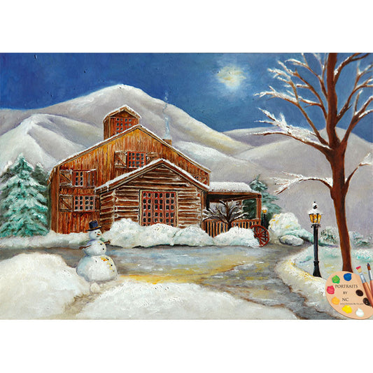 Winter Cabin Landscape Painting 171