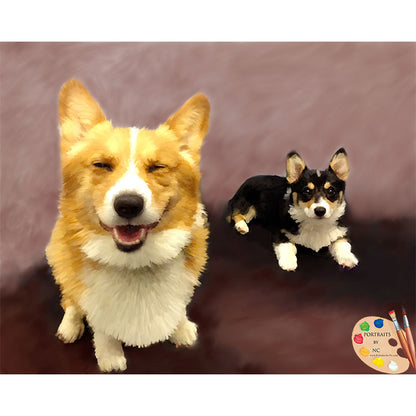 Custom Pet Portrait - Dog Portrait - Corgi Group Portrait - Digital Portrait