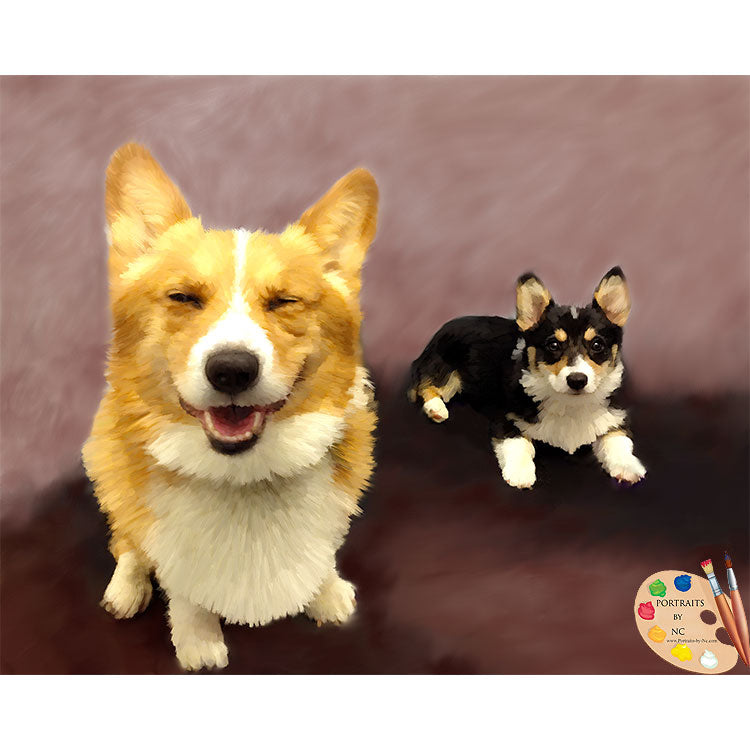Benutzerdefinierte Pet Portrait - Hundeportrait - Corgi-Gruppenportrait - digitales Portrait 