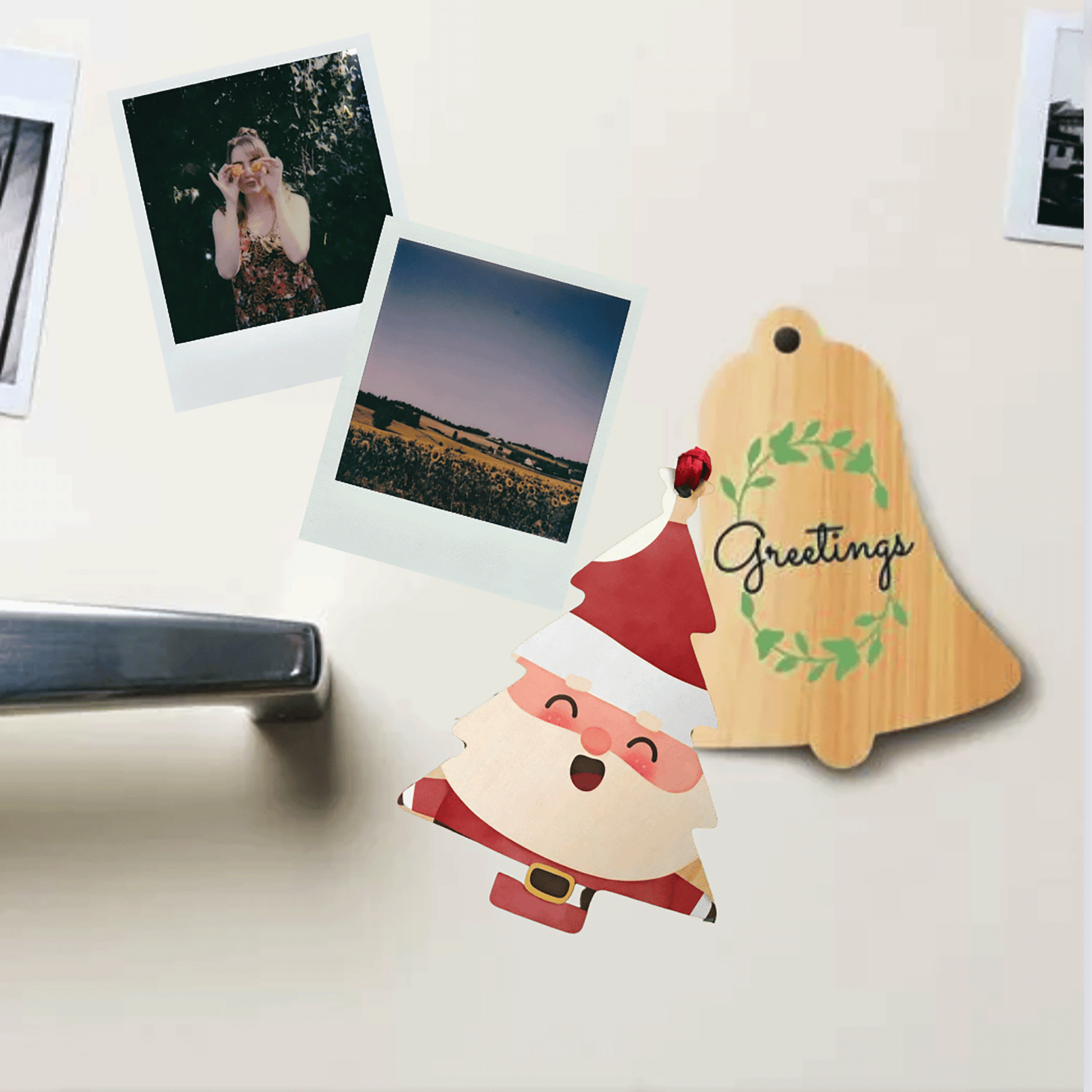 Wooden ornaments - HO HO HO Santa magnetic on fridge