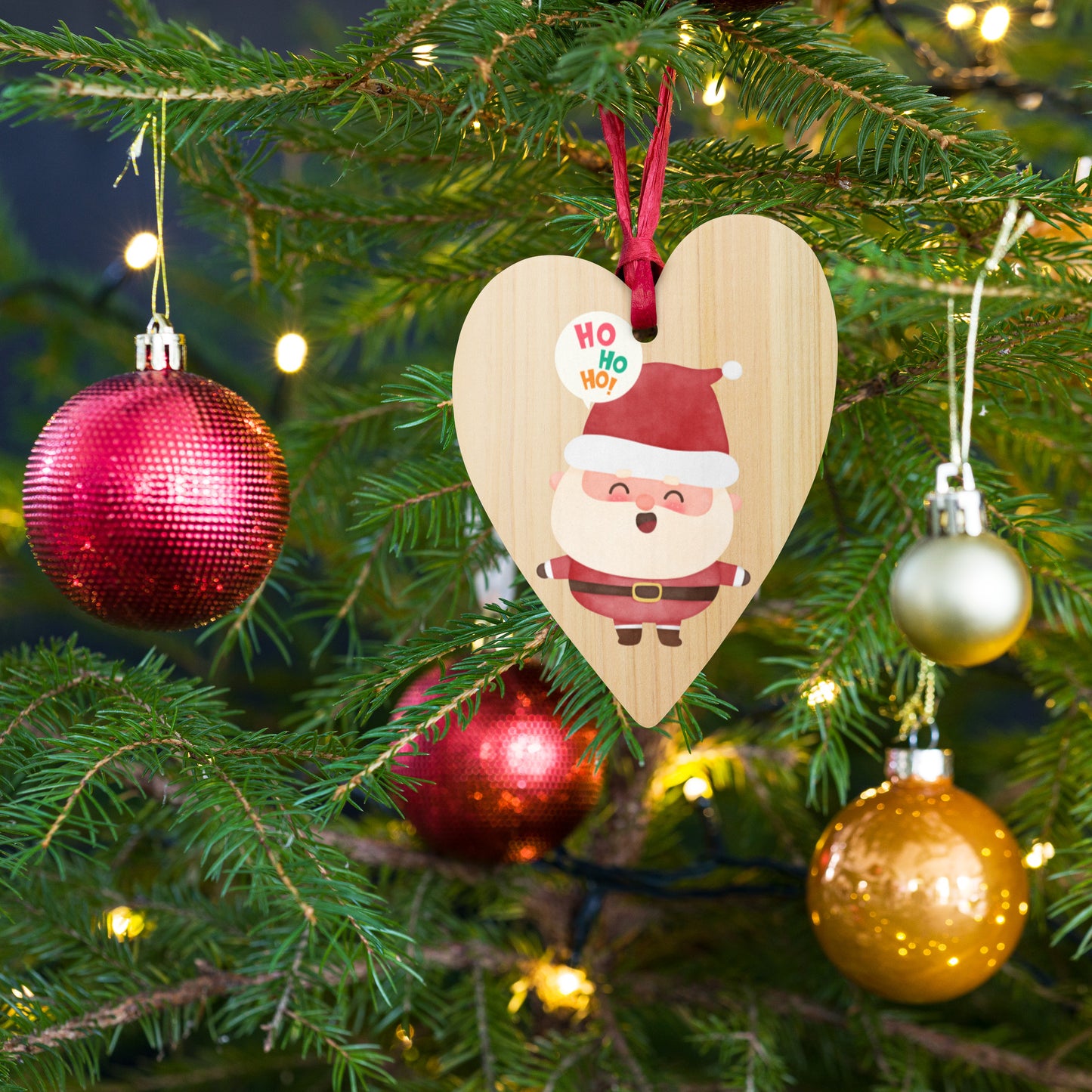 Wooden ornaments - HO HO HO Santa heart front
