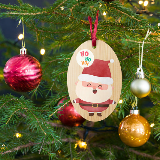 Wooden ornaments - HO HO HO Santa oval front